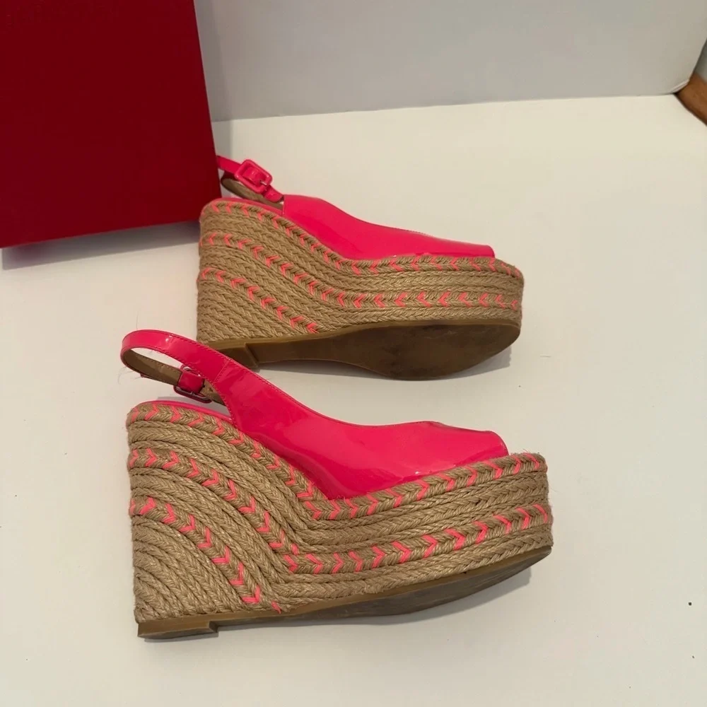 Valentino Garavani Pink Patent Leather Espadrille Wedges Fits Like 6.5
